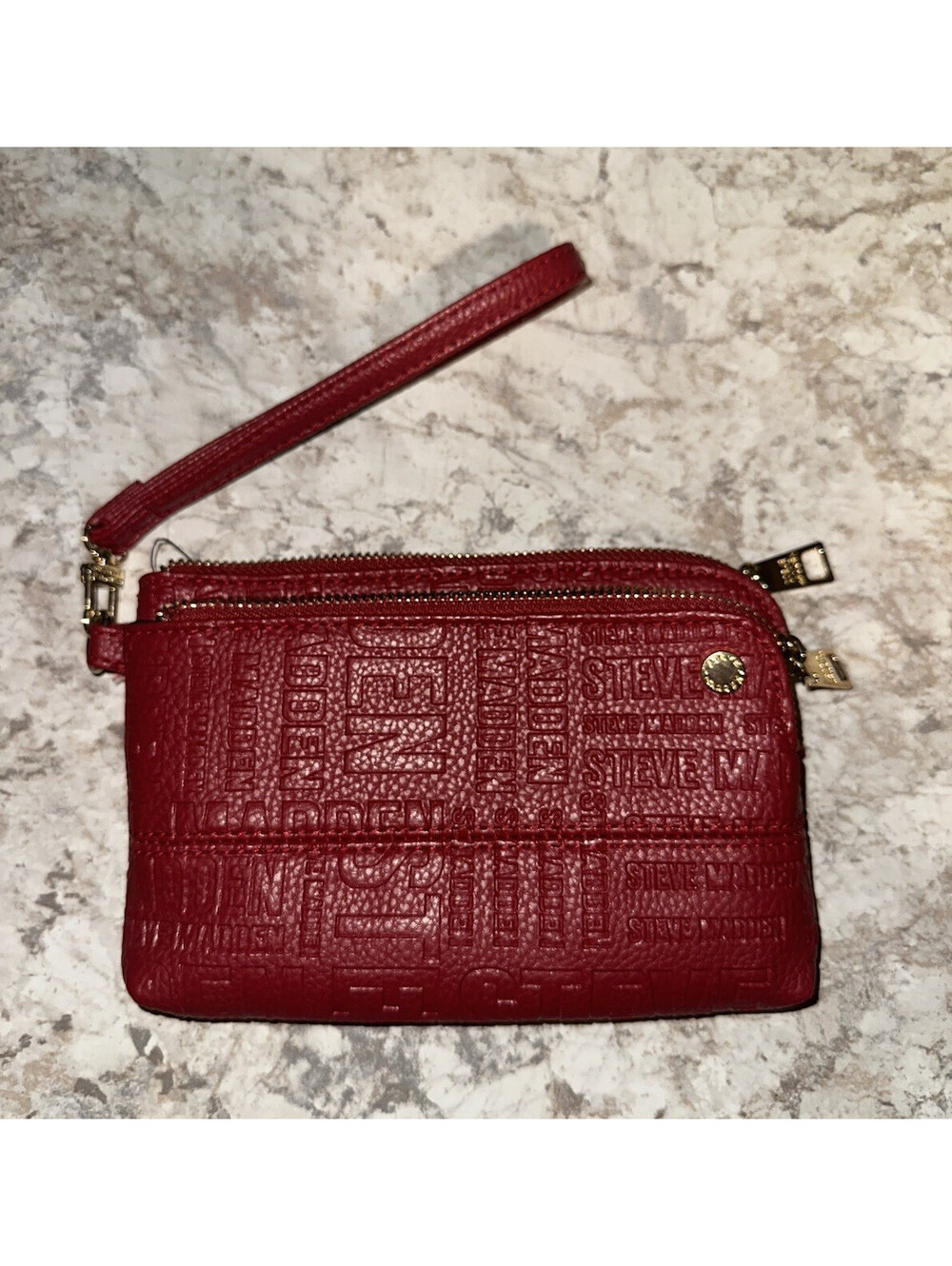 Steve Madden Red Logo Zip Wristlet Wallet w/ Wrist Strap, Credit Card Slots